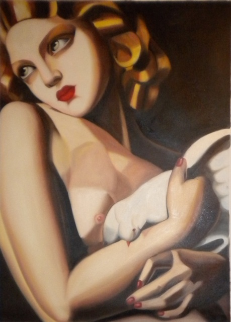 Vendita falso d'autore Donna con colomba di De Lempicka