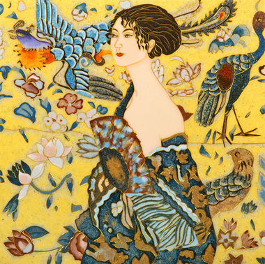Vendita falso d'autore KLIMT Ragazza con Ventaglio di Pannelli