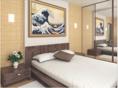 dettaglio scultura La grande Onda Hokusai Japan Art + telaio in legno