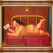 Donna che legge + cornice moderna oro rosso