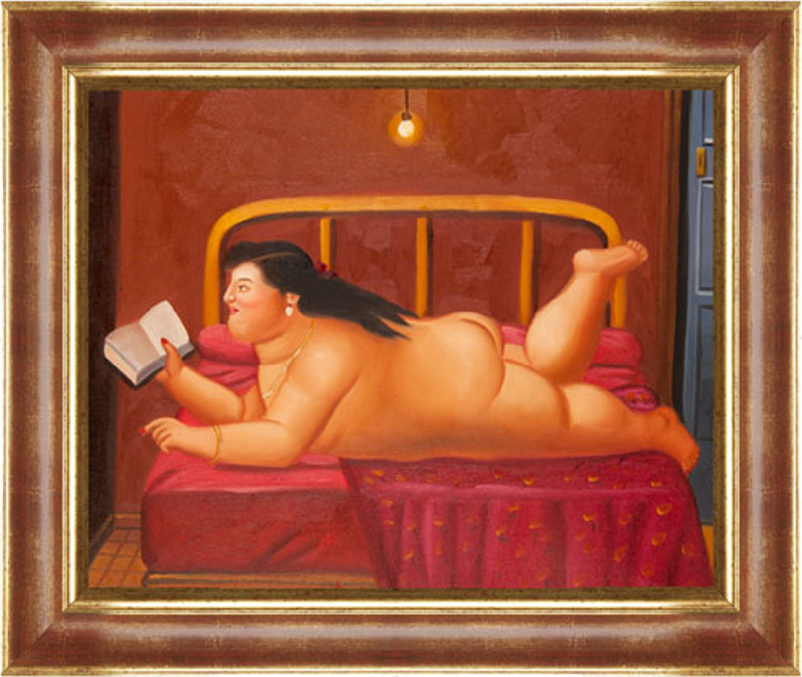 Donna che legge + cornice moderna oro rosso