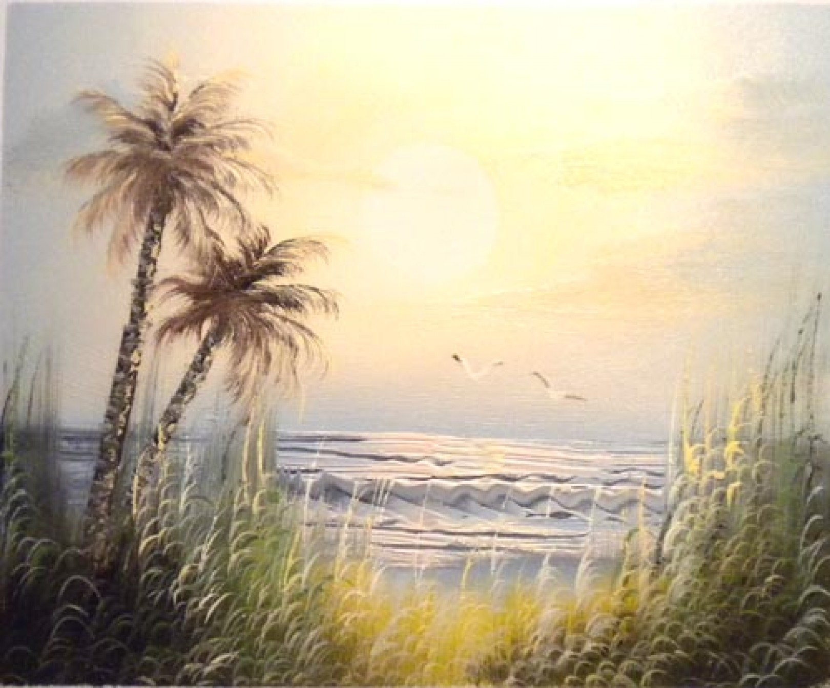 Quadro Mare con palme I di Autore Sconosciuto - Paesaggi Antichi, falso  d'autore 22x27cm Paesaggi