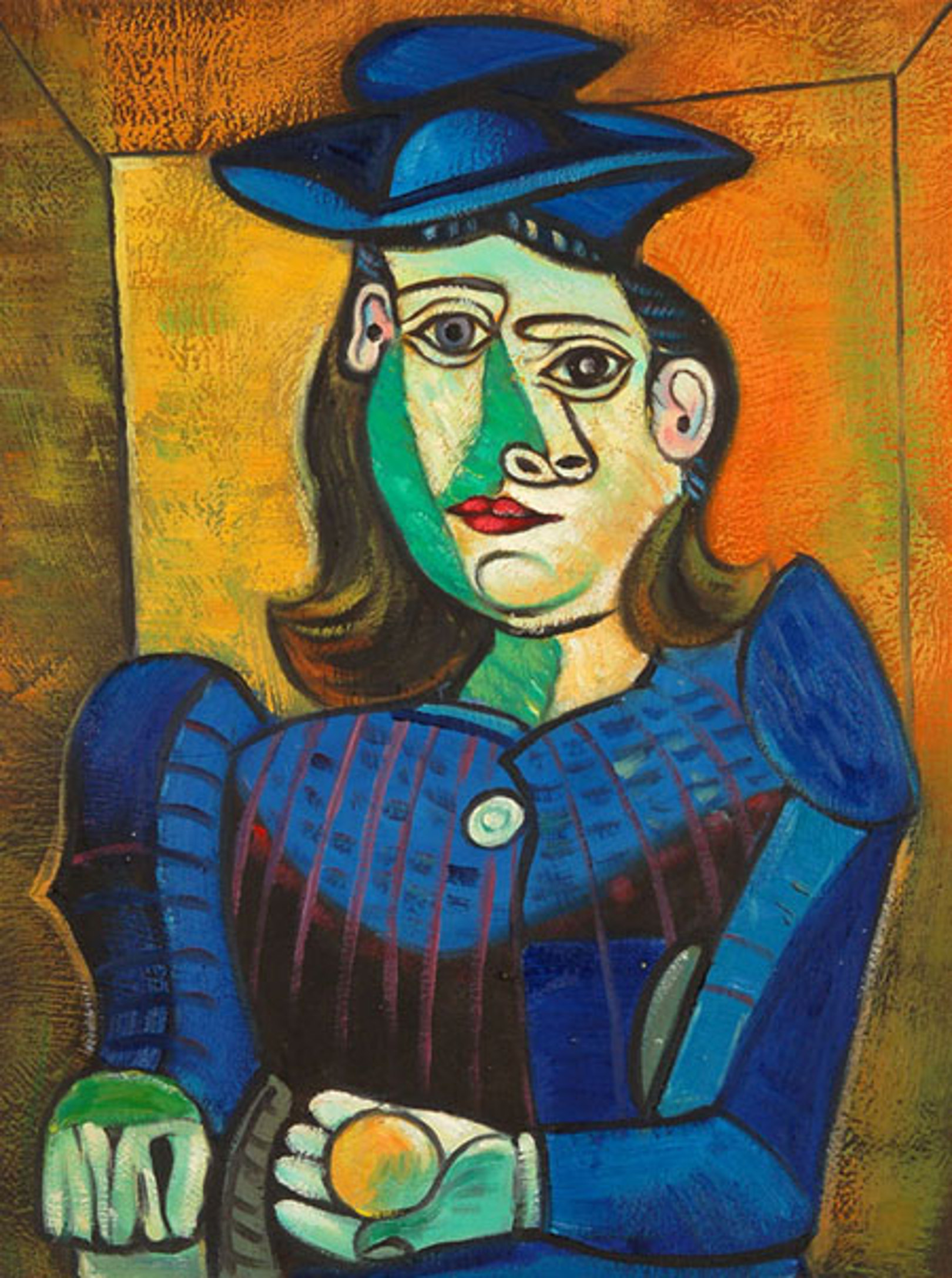 Quadro Donna con cappello blu di Picasso, falso d'autore ...