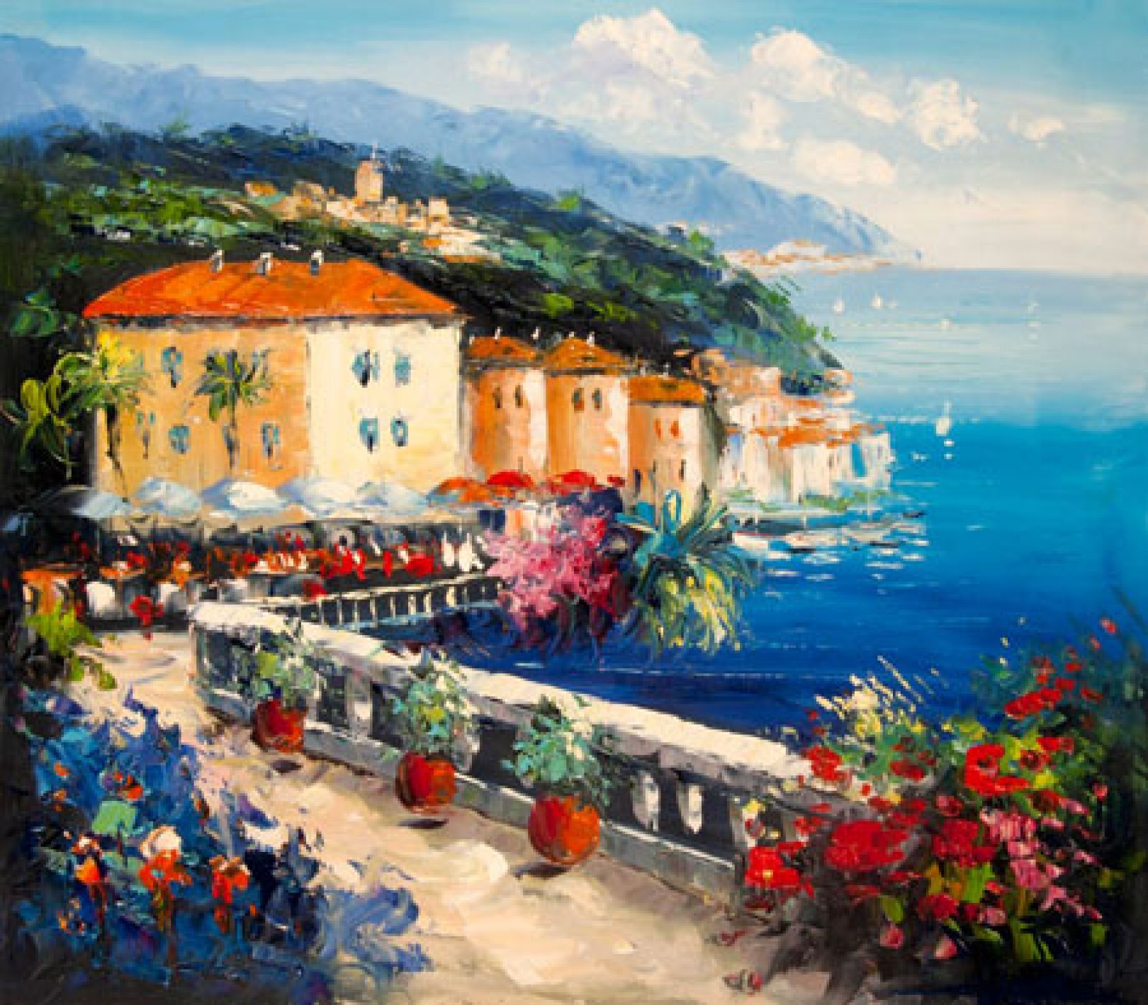 Quadro Vista sul mare di Autore Sconosciuto - Paesaggi Impressionisti,  falso d'autore 50x60cm Paesaggi