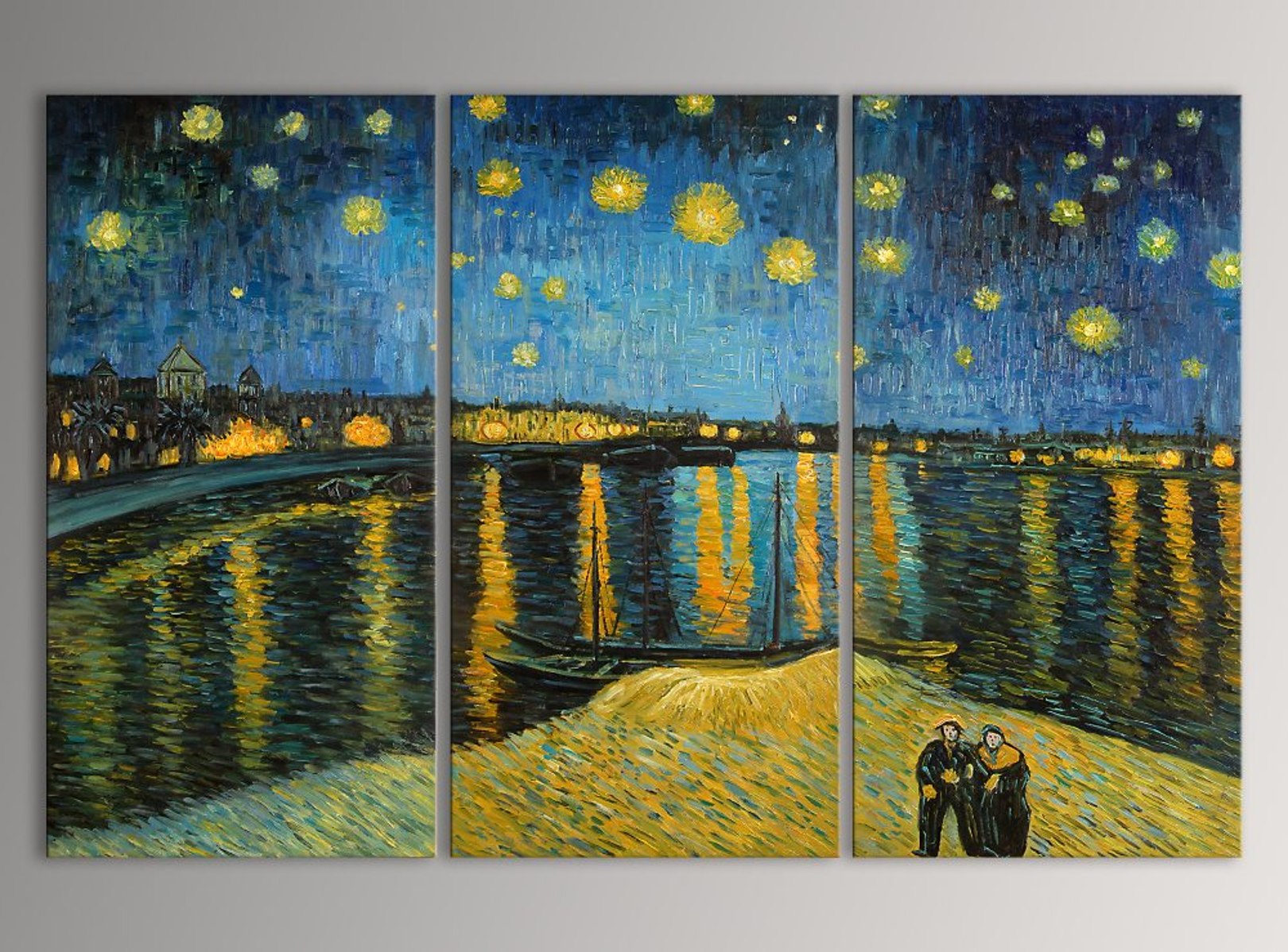 Quadro Notte stellata sulla rhona di Van Gogh, falso d'autore 50x40cm  Classici