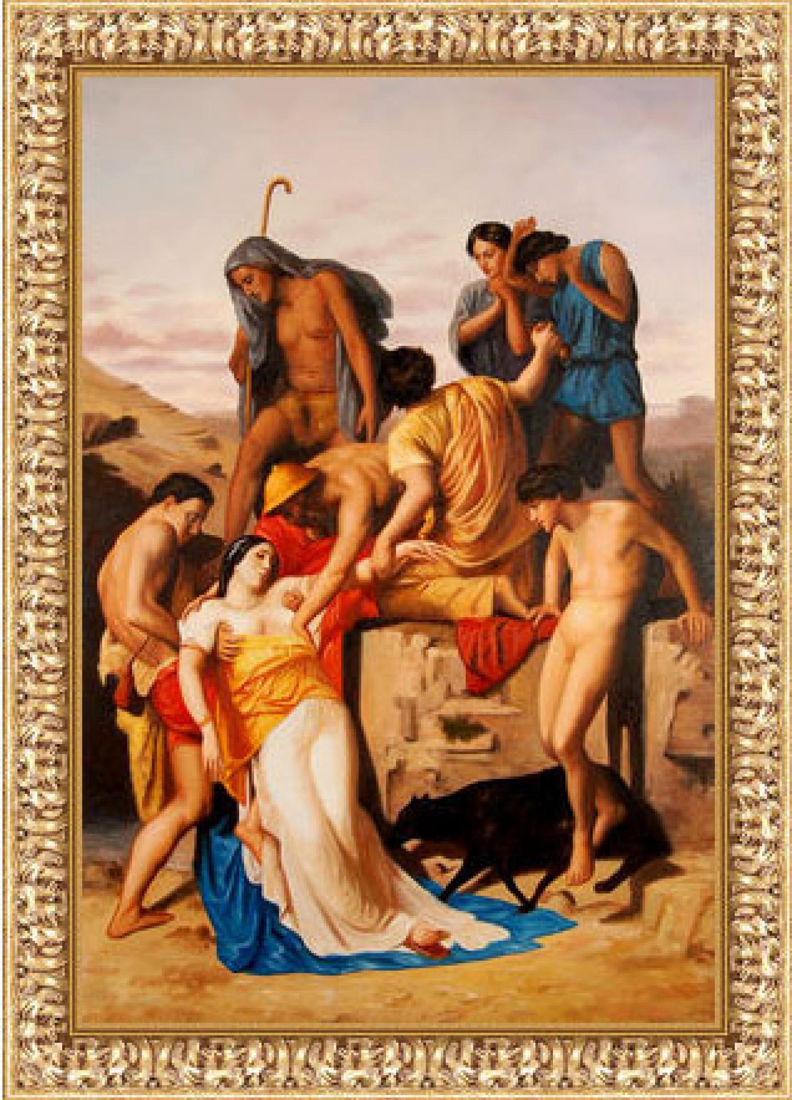 Zenobia e i pastori con Cornice classica Barocca foglia oro