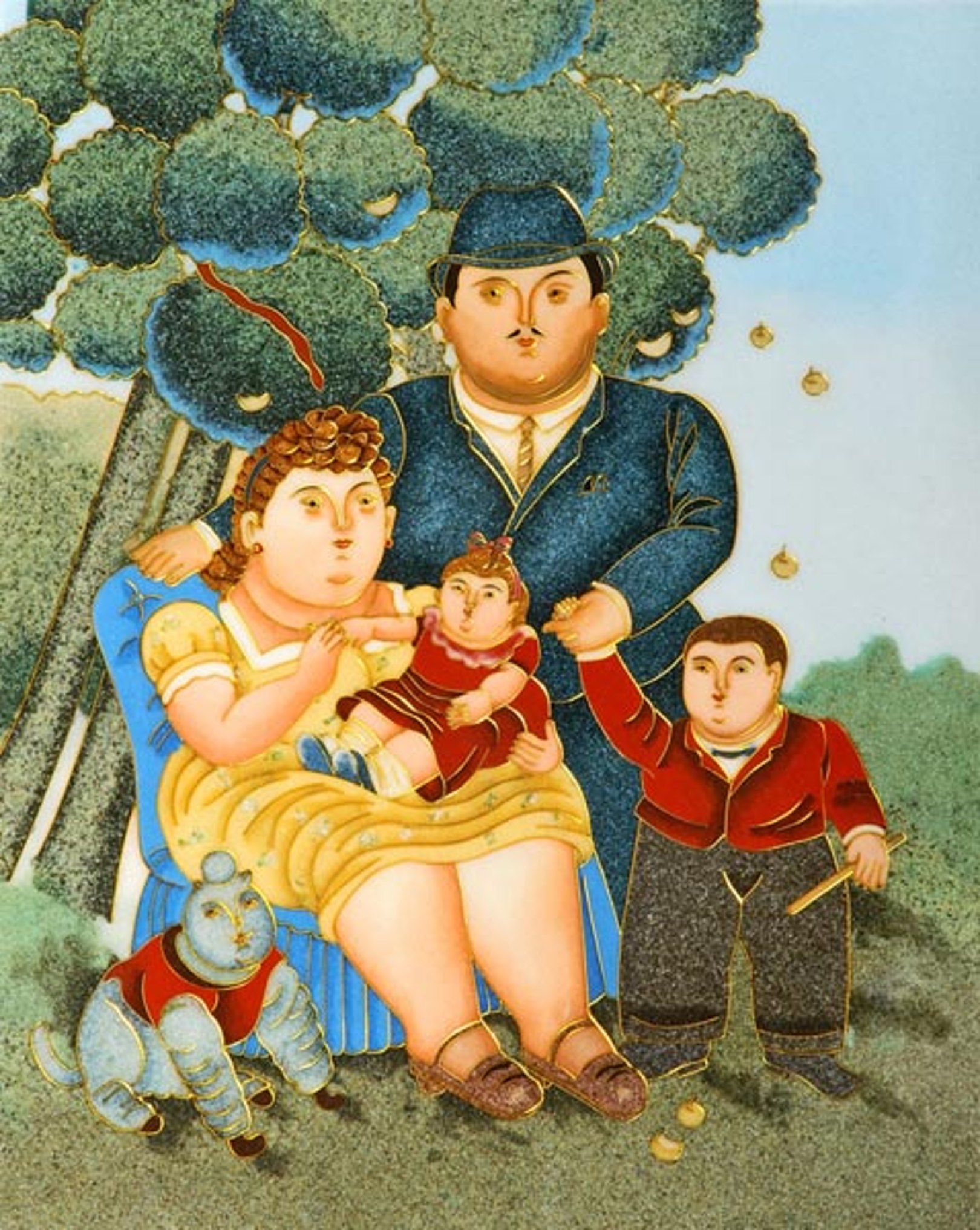 Quadro Famiglia di Botero, falso d'autore 60x50x2cm Dipinto Olio su tela