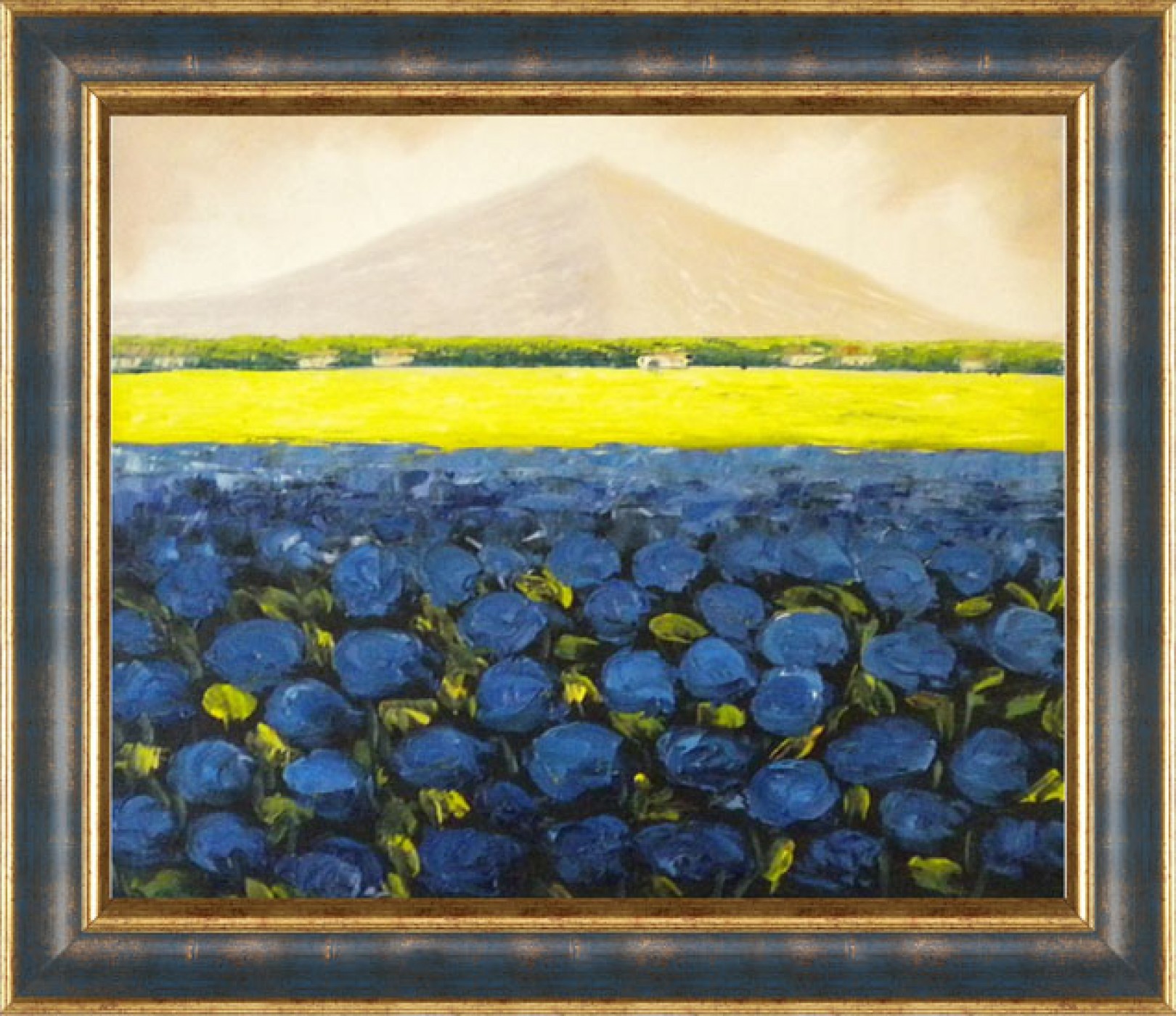 Paesaggio + cornice rovesciata oro blu