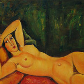 Reclining nude with left arm resting on forehead med