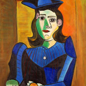 Donna con cappello blu