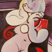 Nude of womman in red armchair
