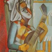 Woman playing the mandoline