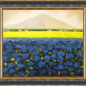 Paesaggio + cornice rovesciata oro blu