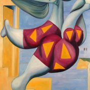 bather with beach ball