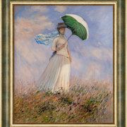 Donna con parasole e cornice oro-verde