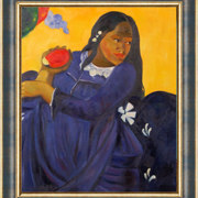 Donna con Mango + cornice moderna oro e blu