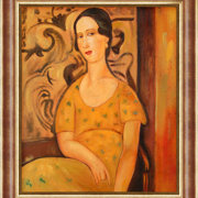Donna con abito giallo + cornice oro rossa