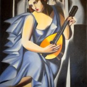 donna in blu con chitarra