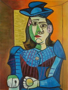 Donna con cappello blu