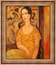 Donna con abito giallo + cornice oro rossa