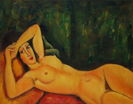Reclining nude with left arm resting on forehead med