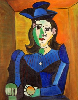 Donna con cappello blu