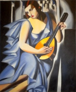 donna in blu con chitarra