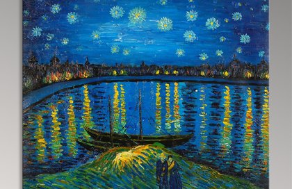 Quadro Notte stellata sulla rhona di Van Gogh, falso d'autore 50x40cm  Classici