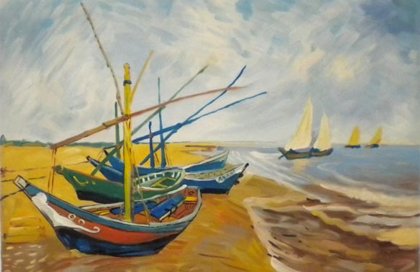 Melody Jane Miniatura Casa Di Bambole 1:12 Quadro Van Gogh Barche Da Pesca In Cornice Oro, 64x75mm, Per Collezionisti Adulti - 5