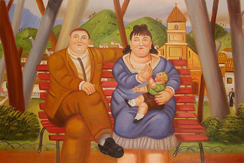Quadro Famiglia al Parco di Botero, falso d'autore 60x90cm Novecento