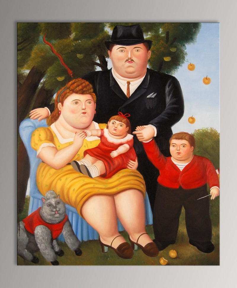 Quadro Famiglia di Botero, falso d'autore 60x50x2cm Dipinto Olio su tela