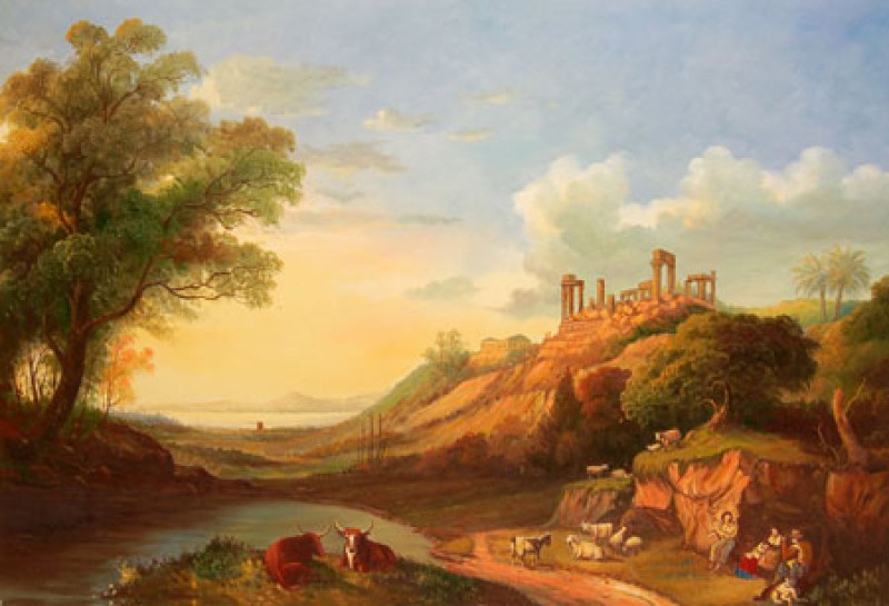 Quadro Il mare con gabbiani di Autore Sconosciuto - Paesaggi Antichi, falso  d'autore 22x28cm Paesaggi