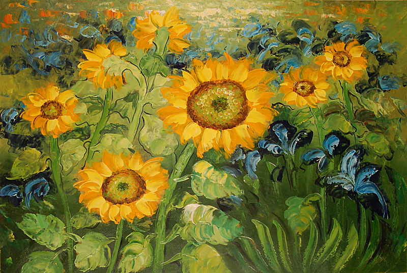 Quadro Girasoli e Iris di Van Gogh, falso d'autore 50x40cm Paesaggi