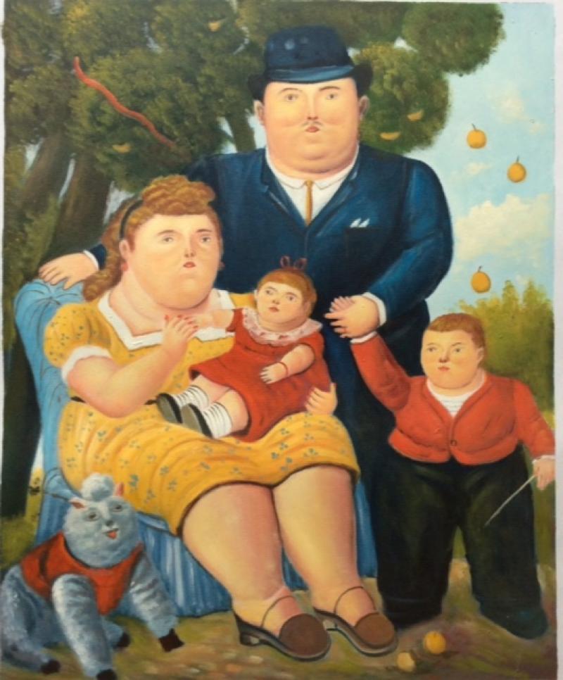 Quadro La famiglia II di Botero, falso d'autore 50x40cm Personaggi e scene  di vita