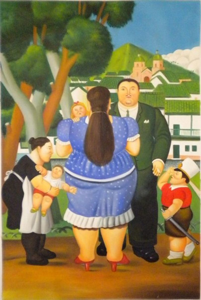 Quadro Famiglia di Botero, falso d'autore 60x50x2cm Dipinto Olio su tela