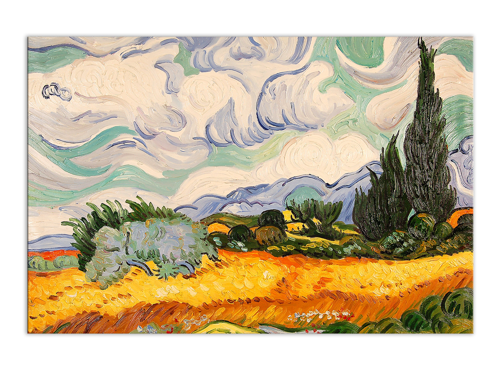 Quadro Stampa su Tela Canvas Campo di grano con cipressi di van Gogh 40x55 cm 