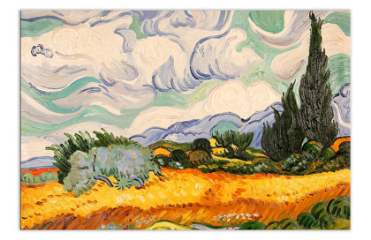 Stampa Su Tela 'Campo Di Grano Con Cipressi' Di Van Gogh - 80x60 Cm Pronta Da Appendere, Decorazione Parete - 5