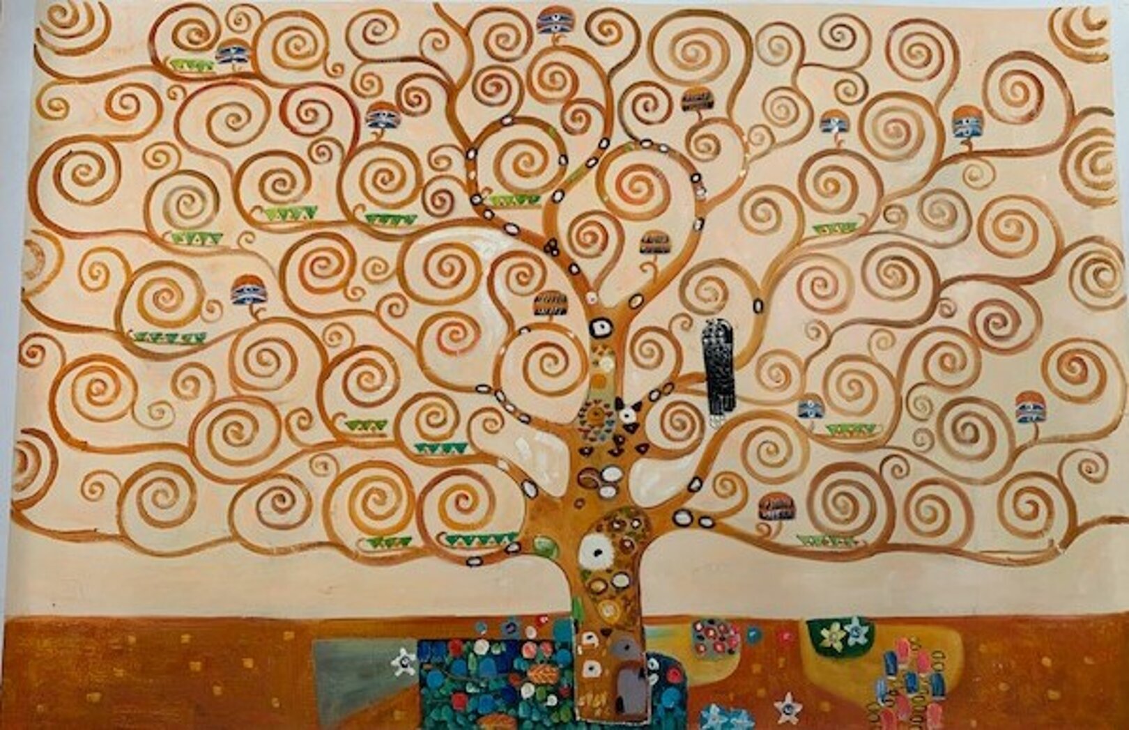 Quadro L'albero della vita Particolare di Klimt, falso d'autore 60x97cm  Personaggi e scene di vita