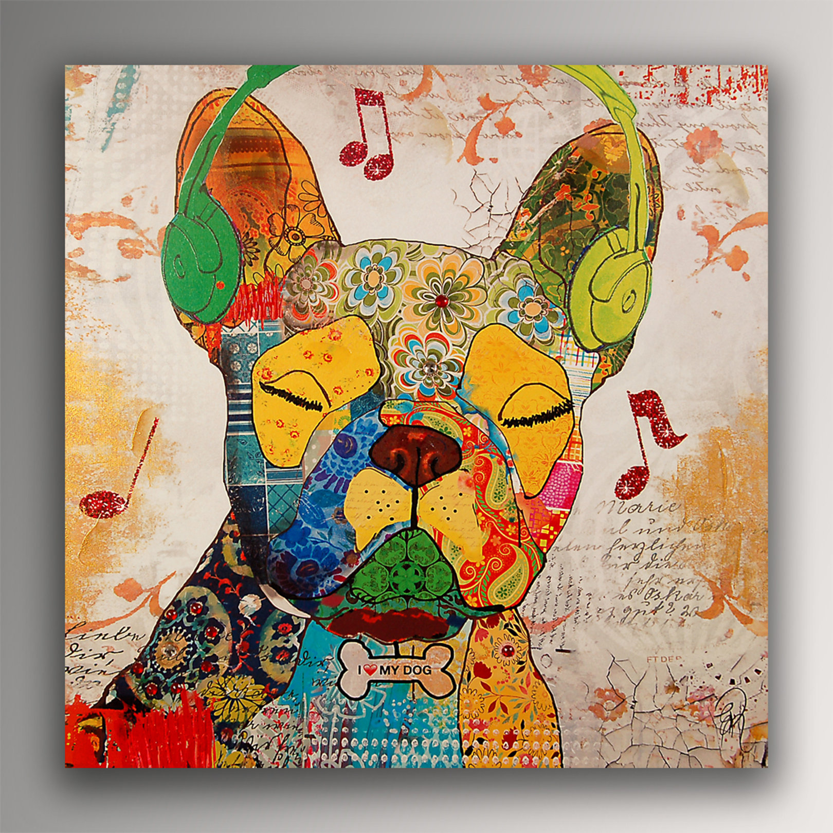 Quadro Bouledogue Francese Pop Art di Edgar Ramirez, falso d'autore  83x83x5cm Ligabue